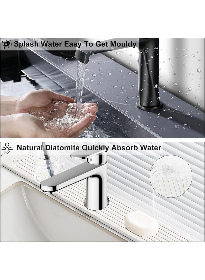 jaexest صنبور حصيرة للمطبخ غسلة 24 '' طويلة دياتوميت سريع التجفيف حجر غسلة علبة سوبر امتصاص يمنع تراكم الرطوبة صنبور الرش الحرس لمعداد الحمام (رمادي فاتح) - Image 2